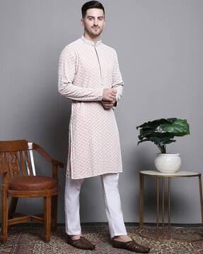 men regular fit embroidery long kurta