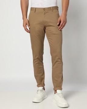 men regular fit flat-front chinos