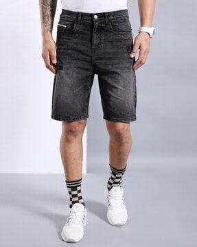 men regular fit flat-front denim shorts