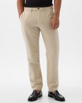 men regular fit flat-front linen trousers