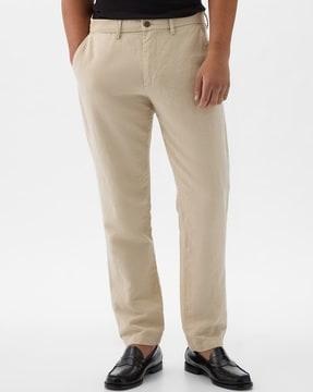 men regular fit flat-front linen trousers