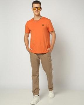 men regular fit flat-front pants