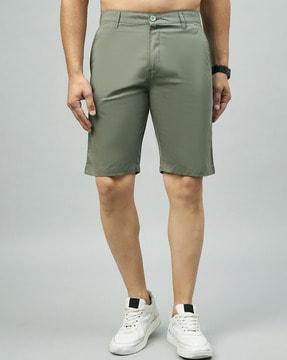 men regular fit flat-front shorts