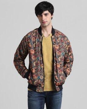 men regular fit floral print bomber jacket