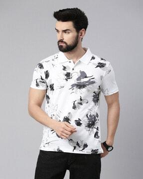 men regular fit floral print cotton polo t-shirt