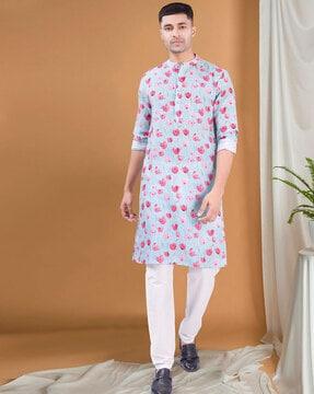 men regular fit floral print kurta