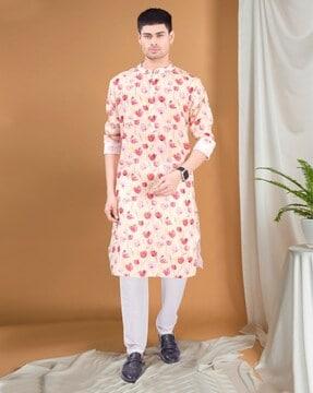 men regular fit floral print kurta