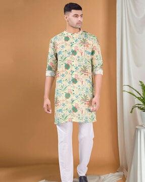 men regular fit floral print kurta