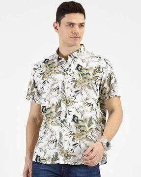 men regular fit floral print shirt with short sleeves