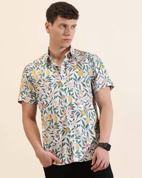 men regular fit floral print shirt