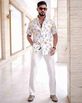 men regular fit floral print shirt