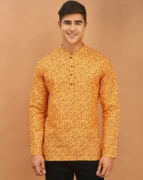 men regular fit floral print short kurta