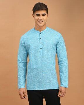 men regular fit floral print short kurta