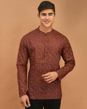 men regular fit floral print short kurta