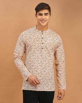 men regular fit floral print short kurta