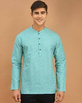 men regular fit floral print short kurta