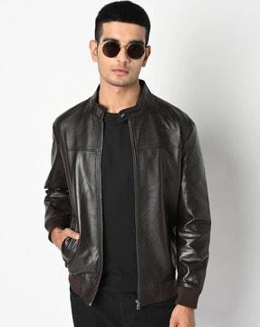 men regular fit genuine leather biker jacket