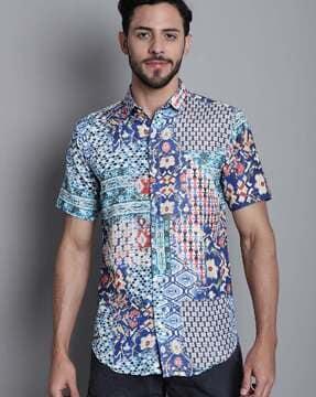 men regular fit geometric print shirt