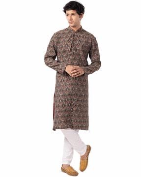 men regular fit geometric print short kurta