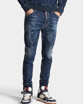 men regular fit heavy wash denim joggers