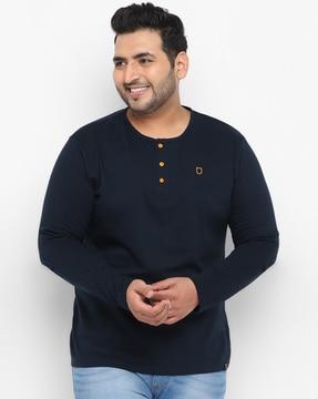 men regular fit henley-neck cotton t-shirt