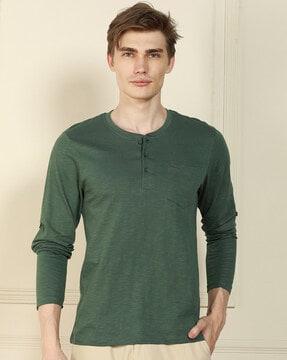 men regular fit henley t-shirt with patch pocket