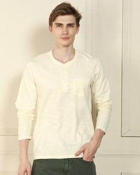 men regular fit henley t-shirt with patch pocket