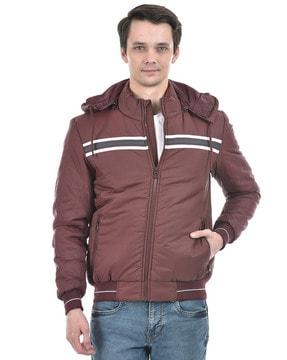 men regular fit hooded bomber jacket