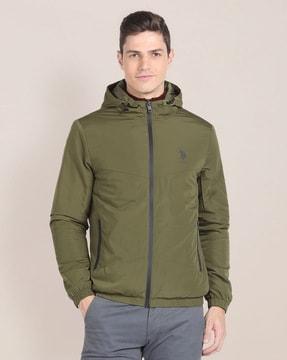 men regular fit hooded bomber jacket