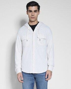 men regular fit hooded shirt with flap pockets