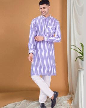 men regular fit ikat print long kurta