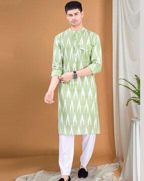 men regular fit ikat print long kurta