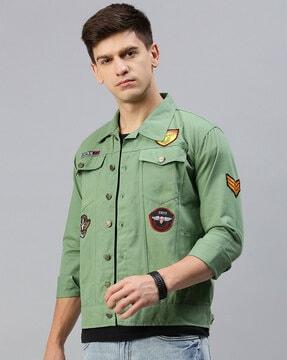 men regular fit jacket with patch-work