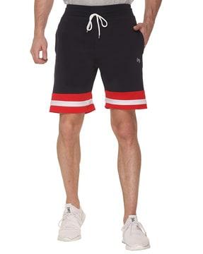 men regular fit knit shorts with contrast panel