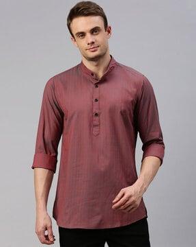 men regular fit kurta with band collar