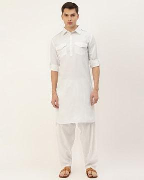 men regular fit kurta with flap pockets