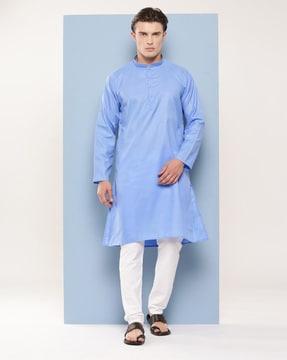 men regular fit kurta with insert pocket