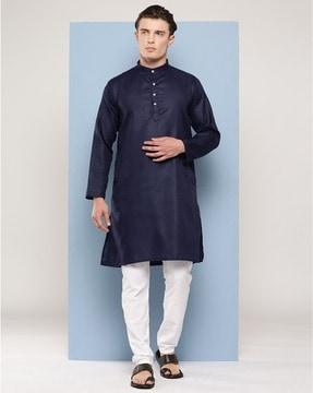 men regular fit kurta with insert pocket