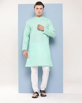 men regular fit kurta with insert pocket