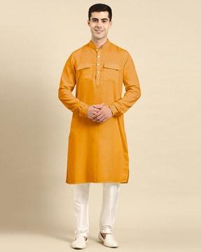 men regular fit kurta with mandarin-collar