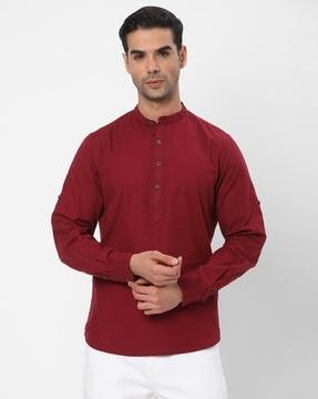 men regular fit kurta with mandarin collar