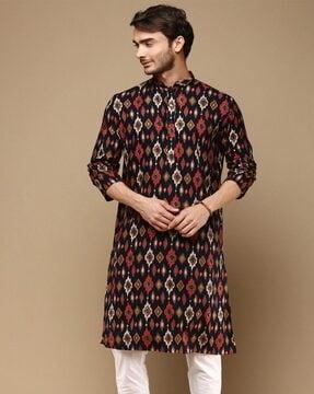 men regular fit kurta with mandarin collar