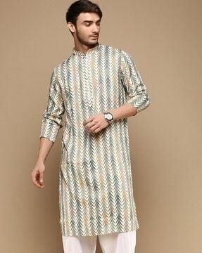 men regular fit kurta with mandarin collar