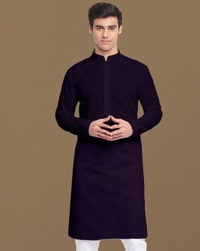 men regular fit kurta with mandarin collar