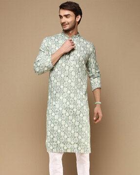 men regular fit kurta with mandarin collar