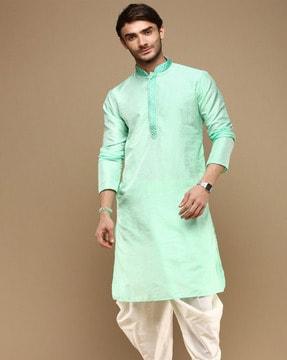 men regular fit kurta with mandarin collar