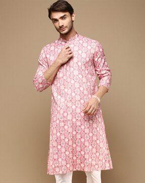 men regular fit kurta with mandarin collar