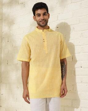 men regular fit kurta with mandarin collar