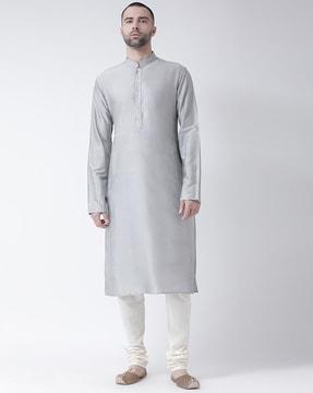 men regular fit kurta with mandarin-collar