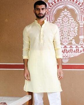 men regular fit kurta with mandarin-collar